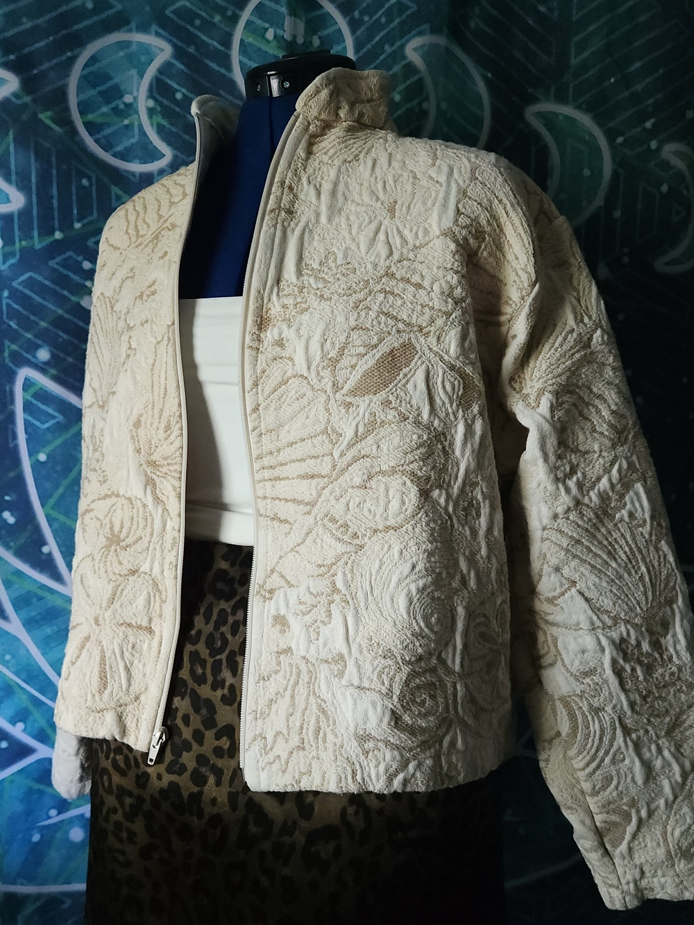 Vintage Maxson Tapestri Seashell Quilted Tapestry Jacket Cream One Size